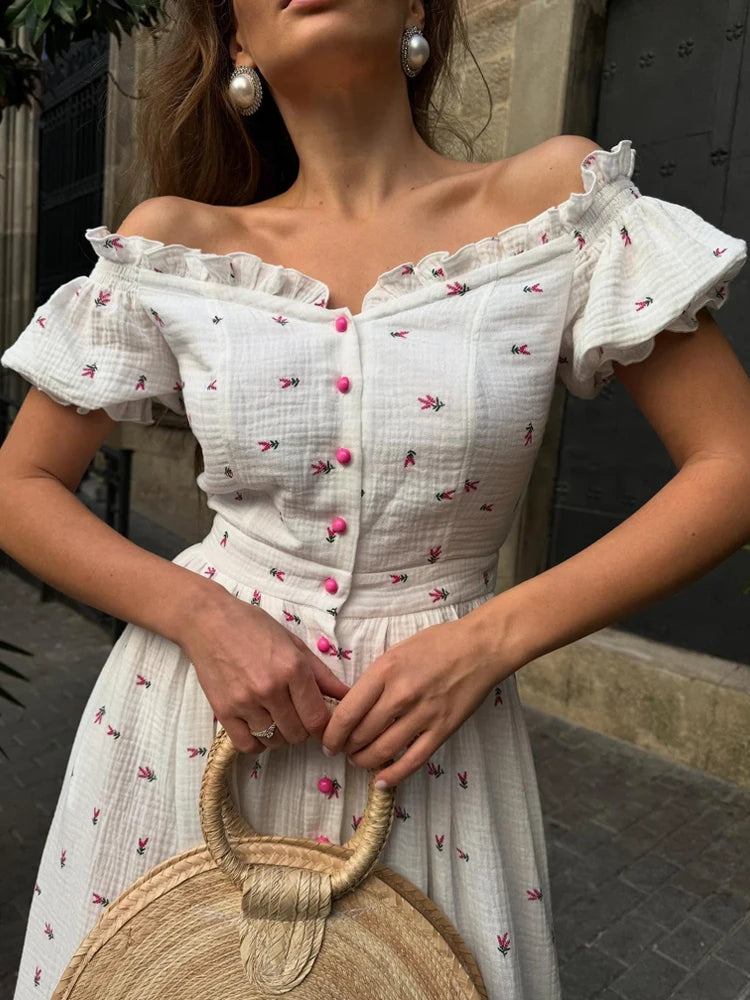 Elegante Vestido de Verão para Mulher em Algodão 100% Vintage Leve Midi Vestidos Muçulmanos Bonitos Longo Casual Vestido Branco para Mulher 2026