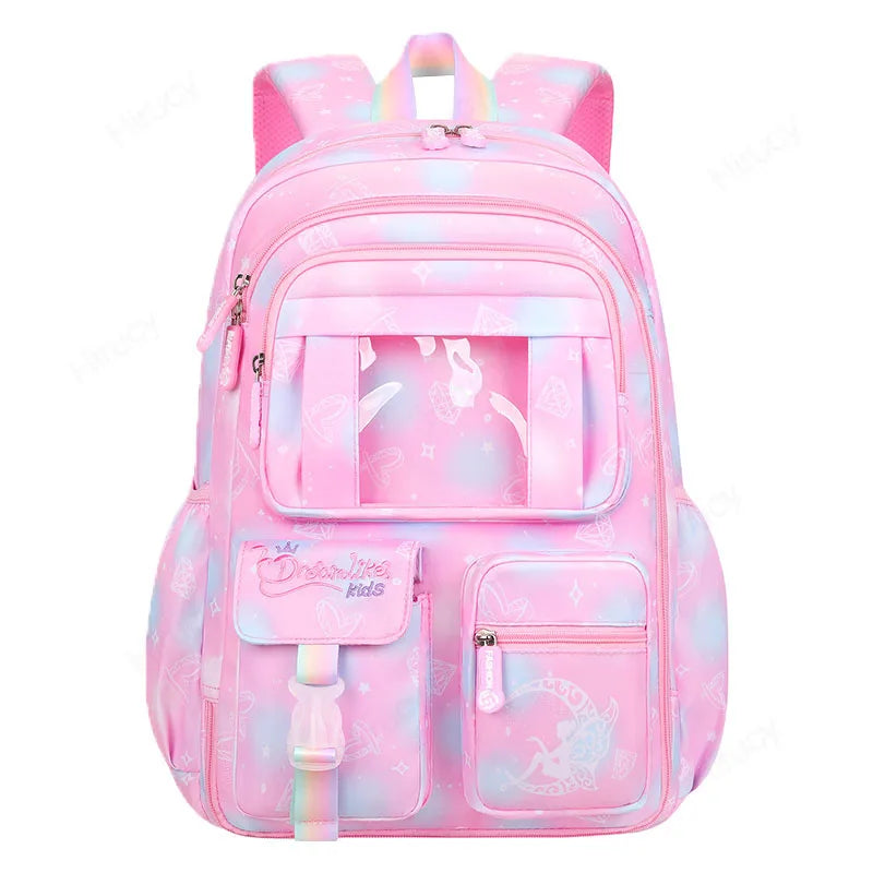Mochilas Escolares para Meninas Criança Mochila de Ombro Cor Doce Bonito com Grande Capacidade de Abertura Lateral
