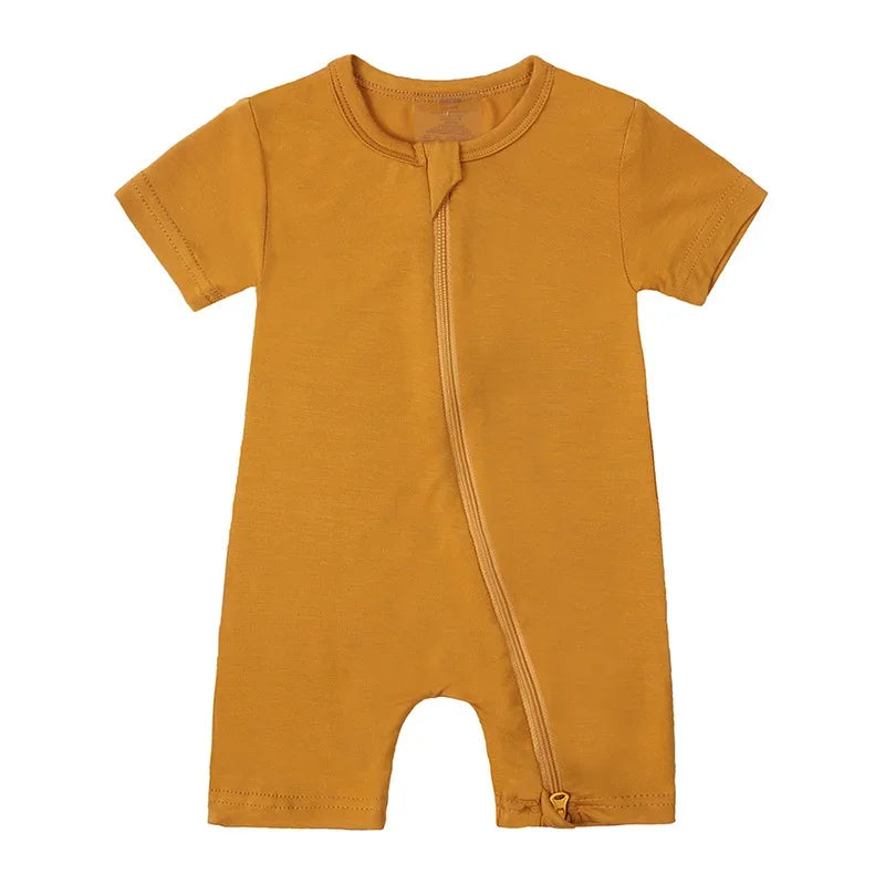 2026 Summer Baby Bamboo Fiber Jumpsuit Short Sleeve Breathable Pajama Baby Girls Boys Sleepwear Newborns Bodysuit