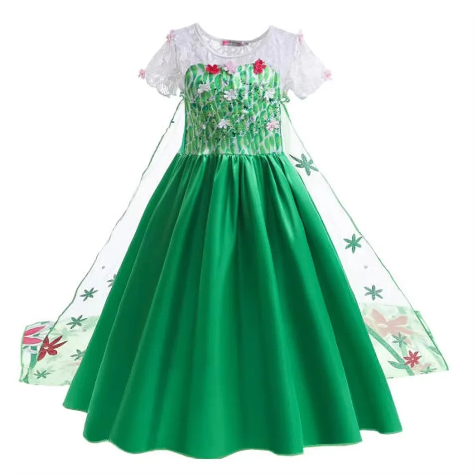 Traje da Elsa para Meninas Vestido Verde de Festa de Aniversário Fantasia Crianças Cosplay Vestido de Princesa para Festa de Carnaval Vestidos Infantis