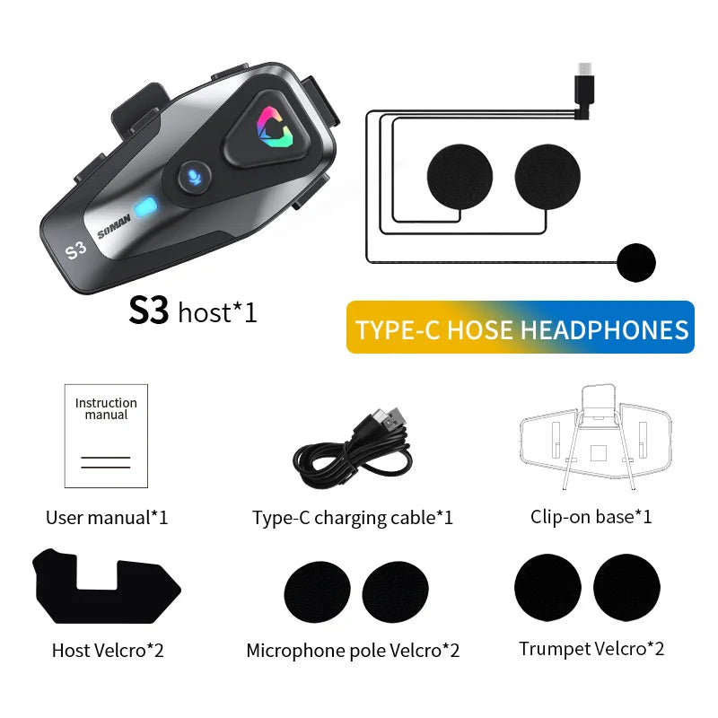 Soman Motorcycle Helmet Headset Bluetooth 5.3 Wireless IPX6 Waterproof Support Connecting 2 Phones Same Time Headphone cascos