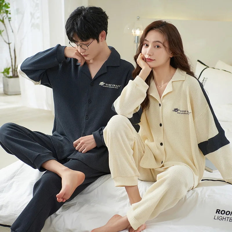 New Long Sleeve Sleepwear Couple Men Women Matching Home Clothes Cotton Cartoon Leisure Nightwear Pajamas Set Lover Loungewear