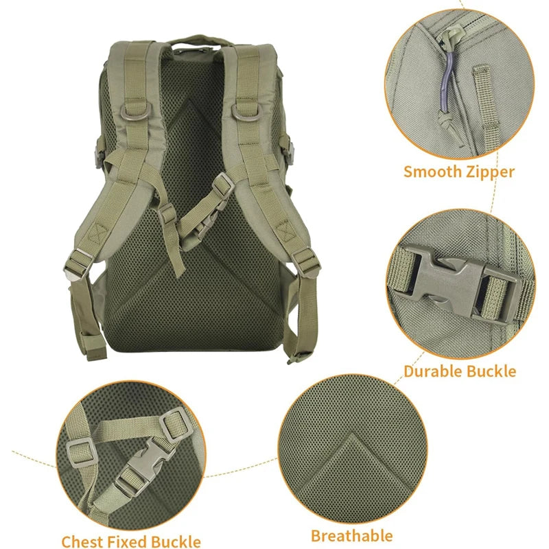 LQARMY Pequena Mochila Tática de Viagem Impermeável para Exterior, Saco de Desporto e Campismo com Sistema Molle para Trekking, Pesca e Caça