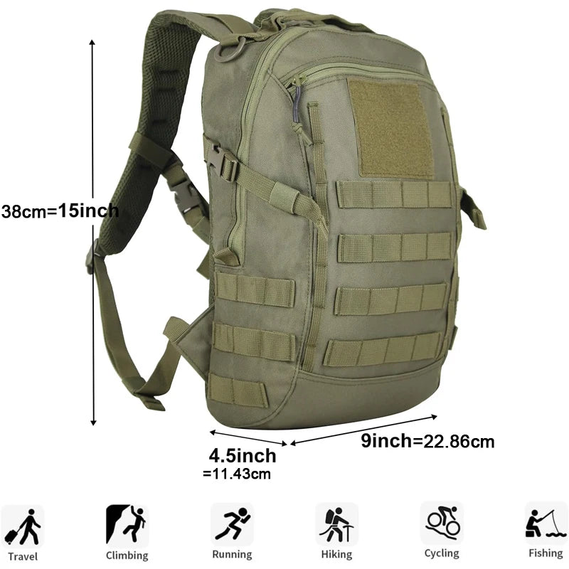 LQARMY Pequena Mochila Tática de Viagem Impermeável para Exterior, Saco de Desporto e Campismo com Sistema Molle para Trekking, Pesca e Caça