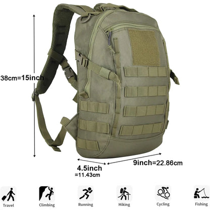 LQARMY Pequena Mochila Tática de Viagem Impermeável para Exterior, Saco de Desporto e Campismo com Sistema Molle para Trekking, Pesca e Caça