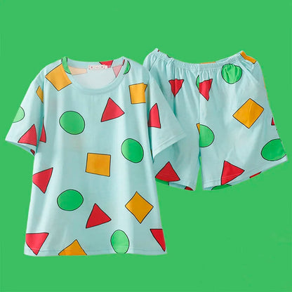 Pijama Sin Chan Man Pajama Sinchan Cotton Summer Short Sets Japanese Pajamas for Couples Man and Woman Sleepwear 2024