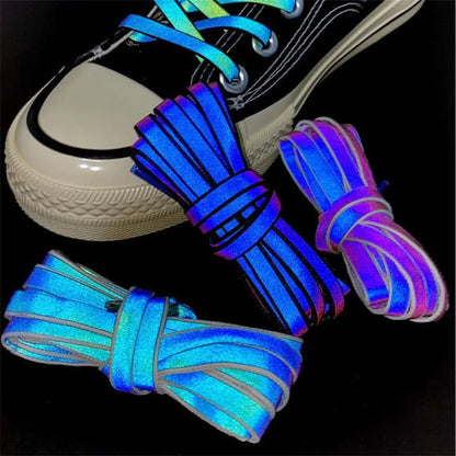 1Pair Flat Reflective Shoelaces Runner Shoe Laces Safety Luminous Glowing Shoelace For Unisex Sneaker Shoe laces