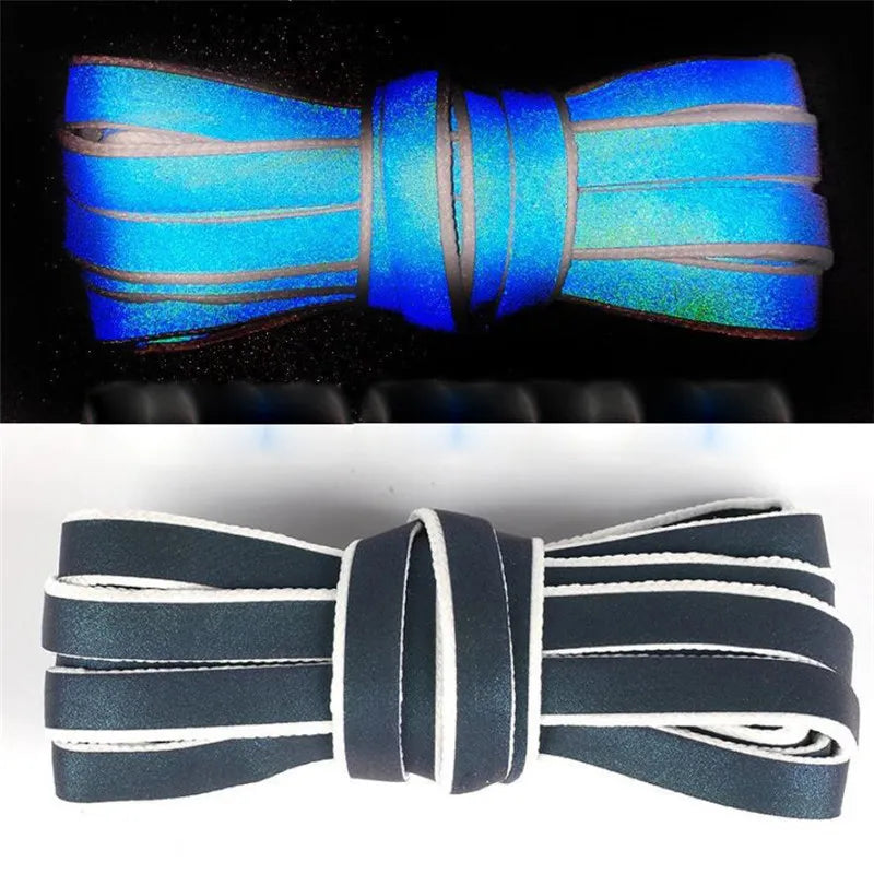 1Pair Flat Reflective Shoelaces Runner Shoe Laces Safety Luminous Glowing Shoelace For Unisex Sneaker Shoe laces