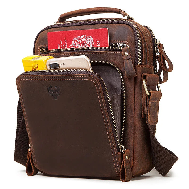 HUMERPAUL Mala de Homem em Couro Genuíno Vintage, Bolsas de Tiracolo, Grande Capacidade, Bolsa de Mensageiro Masculina, Mala de Viagem Bolso Hombres