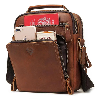 HUMERPAUL Mala de Homem em Couro Genuíno Vintage, Bolsas de Tiracolo, Grande Capacidade, Bolsa de Mensageiro Masculina, Mala de Viagem Bolso Hombres