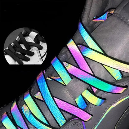 1Pair Flat Reflective Shoelaces Runner Shoe Laces Safety Luminous Glowing Shoelace For Unisex Sneaker Shoe laces