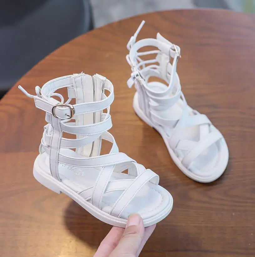 Girls Sandals Soft Bottom Little Princess Shoes Summer New Children's High Roman Shoes Baby Peep-toe Beach Shoes