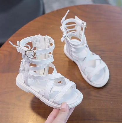 Girls Sandals Soft Bottom Little Princess Shoes Summer New Children's High Roman Shoes Baby Peep-toe Beach Shoes