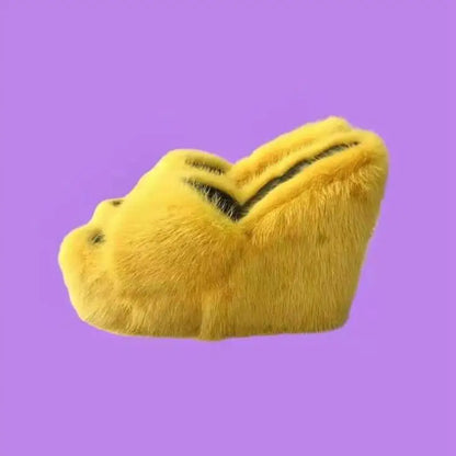 2025 Luxury new women feminine high-heeled fur drag outdoor all-match shoes slippers round head wedges with mink fur ms slippers