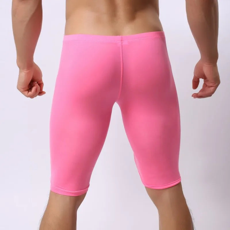 Men's Pajamas Ice Silk Ultra-thin Transparent Penis Pouch Sleep Bottom Body Sculpting Pants Leggings Sexy Male Nightie Sleepwear
