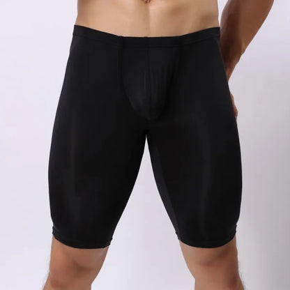 Men's Pajamas Ice Silk Ultra-thin Transparent Penis Pouch Sleep Bottom Body Sculpting Pants Leggings Sexy Male Nightie Sleepwear
