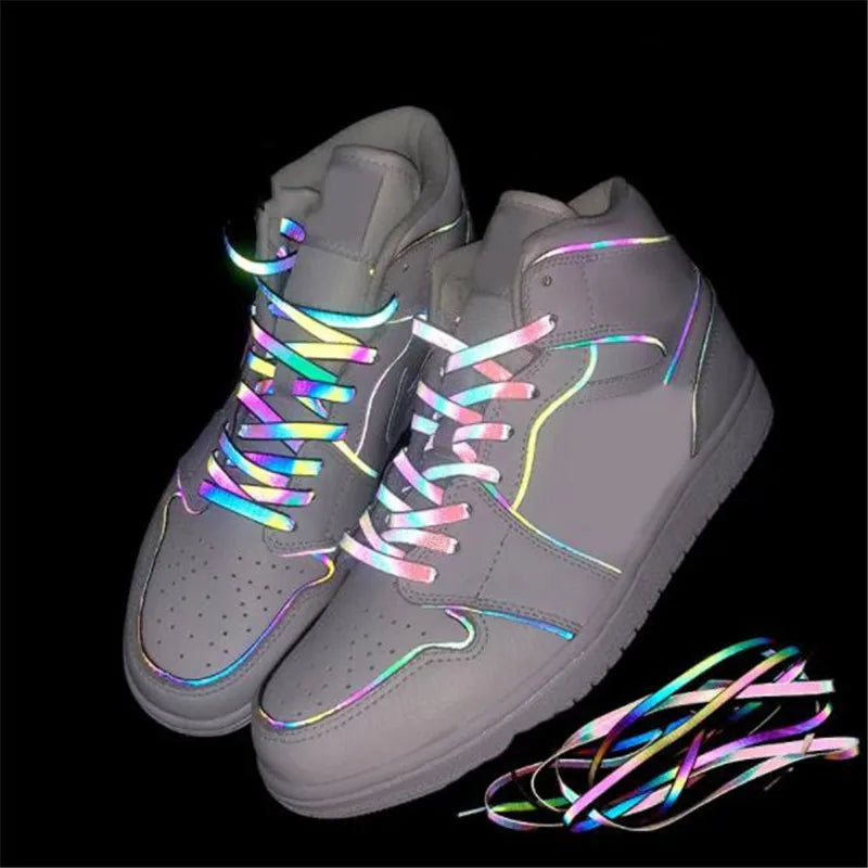 1Pair Flat Reflective Shoelaces Runner Shoe Laces Safety Luminous Glowing Shoelace For Unisex Sneaker Shoe laces