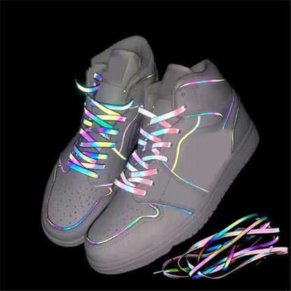 1Pair Flat Reflective Shoelaces Runner Shoe Laces Safety Luminous Glowing Shoelace For Unisex Sneaker Shoe laces