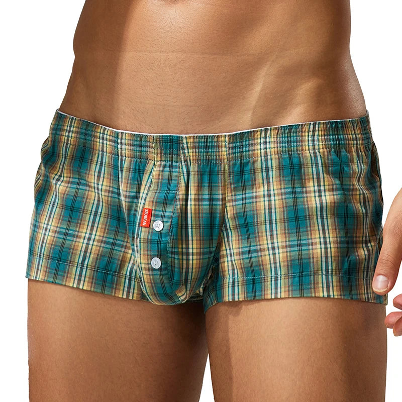 SEOBEAN Men's Plaid Cotton Boxer Shorts Comfortable Breathable Soft Sleepwear for Home Daily Wear Lounge Bottoms