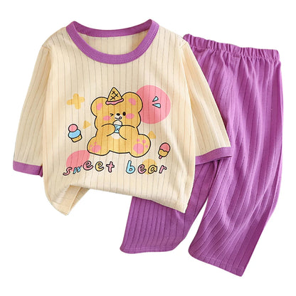 Cute and Comfortable Summer Children Home Wear Long Sleeve Pants Set Cotton Baby Sleepwear Air-Conditioned Rooms Pajama Sets