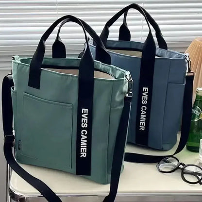 Nova Mala de Ombro Casual de Grande Capacidade em Nylon Impermeável de Lona, ​​Bolsa de Mão Simples e Moderna para Estudantes