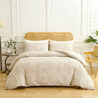 2/3pcs Tufted Beige Duvet Cover Full/Queen/King Size Boho Tufted Microfiber Bedding Set All Seasons for Home Wedding Decoration