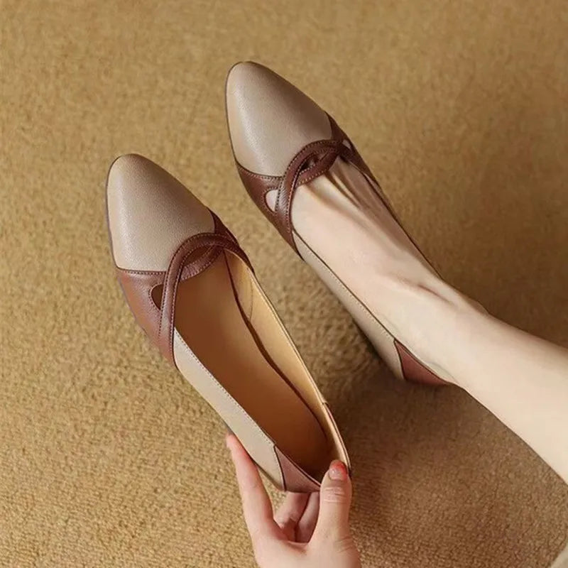 Sapatos femininas women cute multi color high quality square heel soft leather shoes lady casual beige office work heels  b209