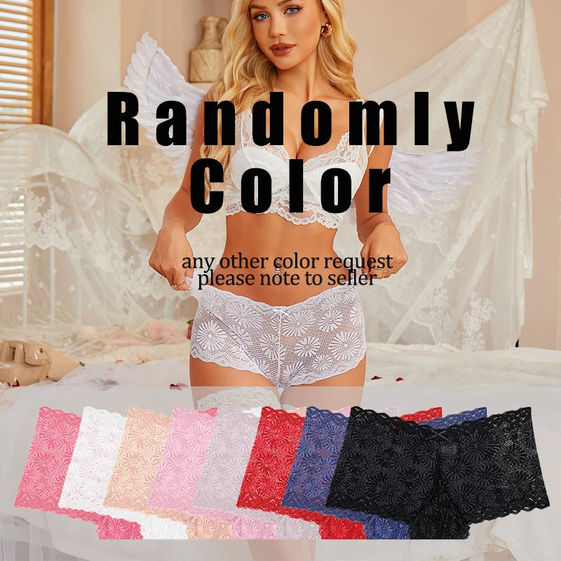 4pcs Sexy Lace Transparent Pantie Women Hollow  Boxers Low Waist Soft Lingerie Soft Comfortable Intimates Panties Sexy Sleepwear