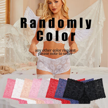 4pcs Sexy Lace Transparent Pantie Women Hollow  Boxers Low Waist Soft Lingerie Soft Comfortable Intimates Panties Sexy Sleepwear