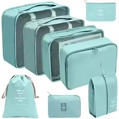 Travel Organizer Set - Suitcase Packing Cubes 8 Pieces Portable Wardrobe Luggage Storage Bags for Clothes & Shoes