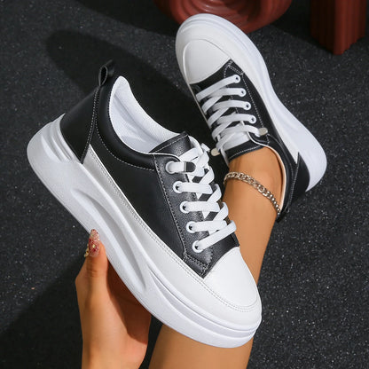 Sapatilhas Brancas de Mulher Outono com Atacadores Fundo Grosso Casual Antiderrapante para Caminhada Exterior Desportivas Sapatos de Plataforma Sapatos Femininos