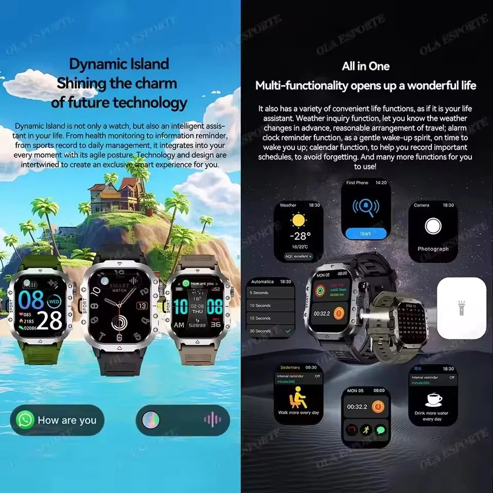 2025 New SmartWatch Men For Women Militray Outdoor GPS Track Sport Watches Heart Rate Sleep Waterproof Smart Watch IOS Android