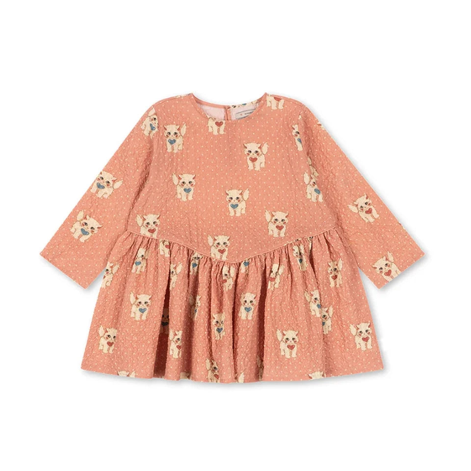 Verão 2026 Meninas KS Vestido Estampado de Bolinhas Roupa de Férias Menina Camisolas de Manga Comprida Calças Estilo Preppy Infantil Vestidos Conjunto de Roupa para Crianças