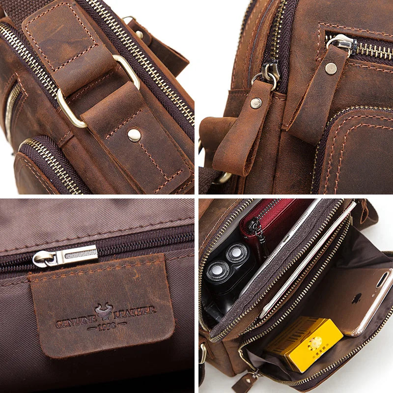 HUMERPAUL Mala de Homem em Couro Genuíno Vintage, Bolsas de Tiracolo, Grande Capacidade, Bolsa de Mensageiro Masculina, Mala de Viagem Bolso Hombres