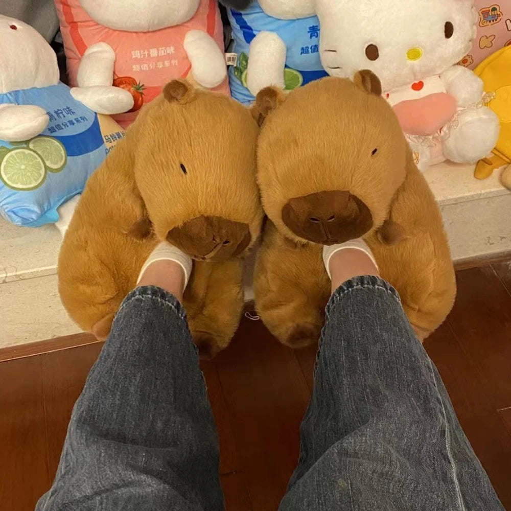 Pantufas de Capivara de Pelúcia Femininas Sapatos de Animais Fofos e Adoráveis Sandálias Confortáveis de Capibara Brinquedos de Chinelos Interiores Presentes de São Valentim