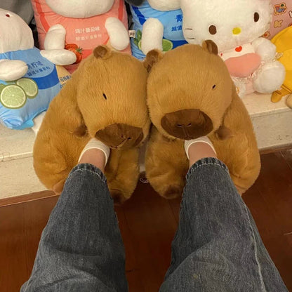 Pantufas de Capivara de Pelúcia Femininas Sapatos de Animais Fofos e Adoráveis Sandálias Confortáveis de Capibara Brinquedos de Chinelos Interiores Presentes de São Valentim