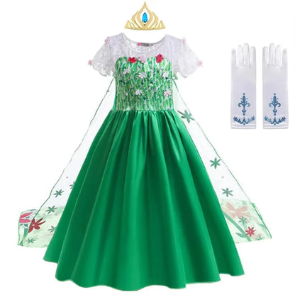 Traje da Elsa para Meninas Vestido Verde de Festa de Aniversário Fantasia Crianças Cosplay Vestido de Princesa para Festa de Carnaval Vestidos Infantis