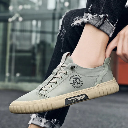 Men's Flat Sneakers Spring Casual Breathable Round Head Lace-up Lightweight Non-slip Canvas Shoes Sapatos Casuais Masculinos