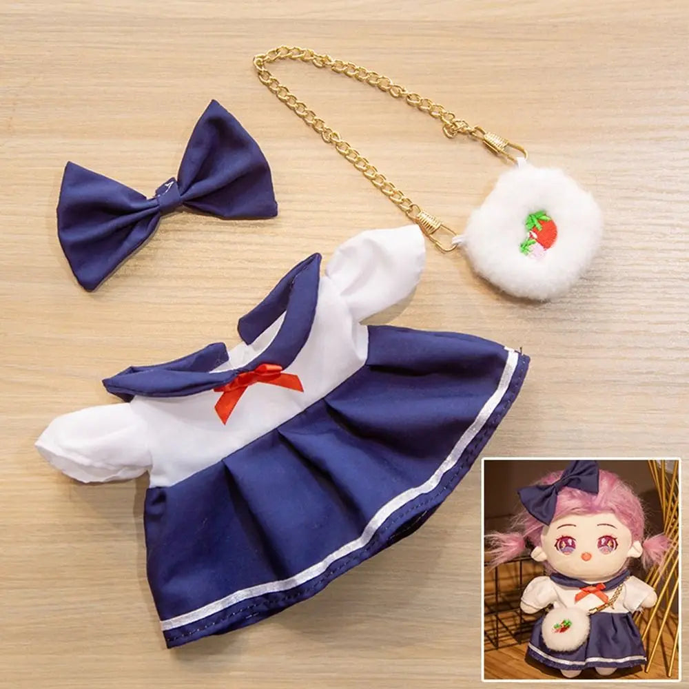 Fashion Dresses with Headband Decoration 20cm Cotton Doll Lovely Spring Summer Princess Dresses Pants Plush Dolls Clothes