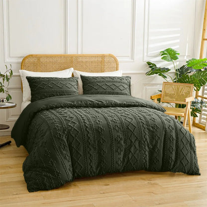 2/3pcs Tufted Beige Duvet Cover Full/Queen/King Size Boho Tufted Microfiber Bedding Set All Seasons for Home Wedding Decoration