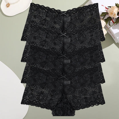 4pcs Sexy Lace Transparent Pantie Women Hollow  Boxers Low Waist Soft Lingerie Soft Comfortable Intimates Panties Sexy Sleepwear