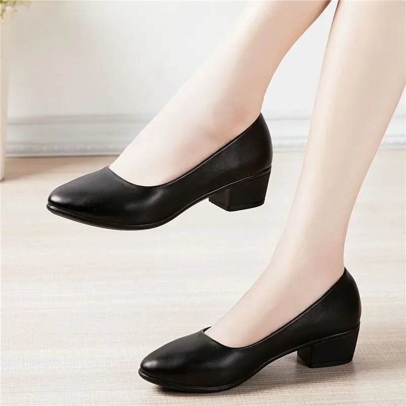 sapatos femininas women cute round toe spring light weight slip on square heel shoes for office lady casual hotel work shoe a408