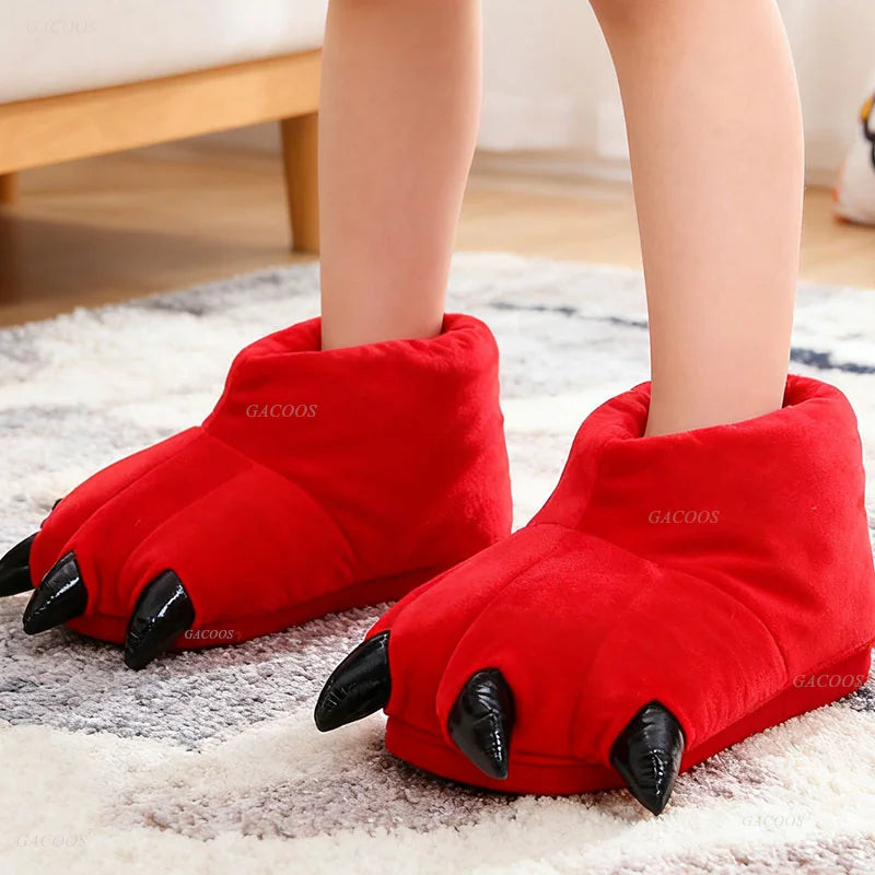 Winter Warm Soft Indoor Floor Slipper Women Men Shoes Paw Funny Animal Christmas Monster Claw Plush Home Onesie Shoes for Couple