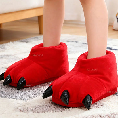Winter Warm Soft Indoor Floor Slipper Women Men Shoes Paw Funny Animal Christmas Monster Claw Plush Home Onesie Shoes for Couple