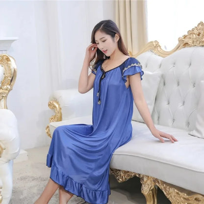 Sexy Nightgown Women 2025 Long Female Summer Short Sleepwear Faux Satin Bow Nightdress Round Neck Nightwear for Ladies  Nighty