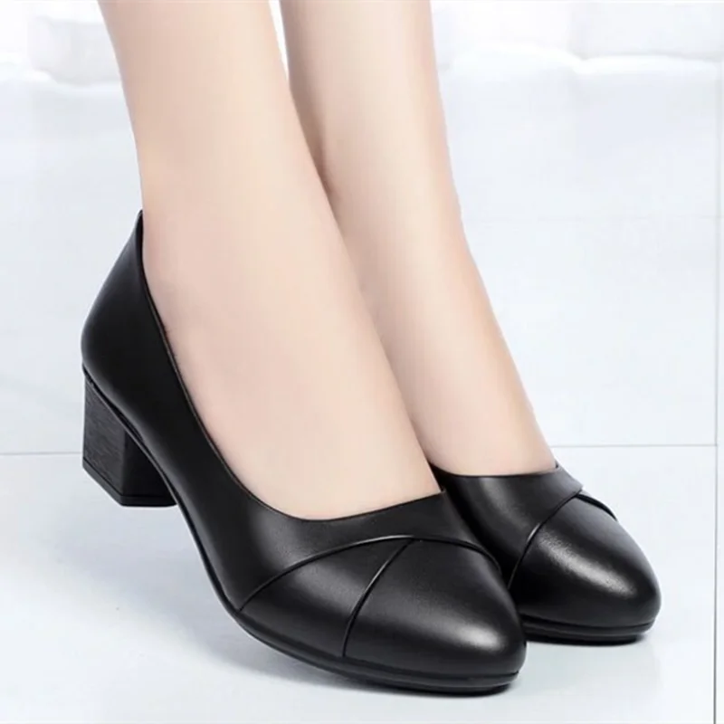 sapatos femininas women cute round toe spring light weight slip on square heel shoes for office lady casual hotel work shoe a408