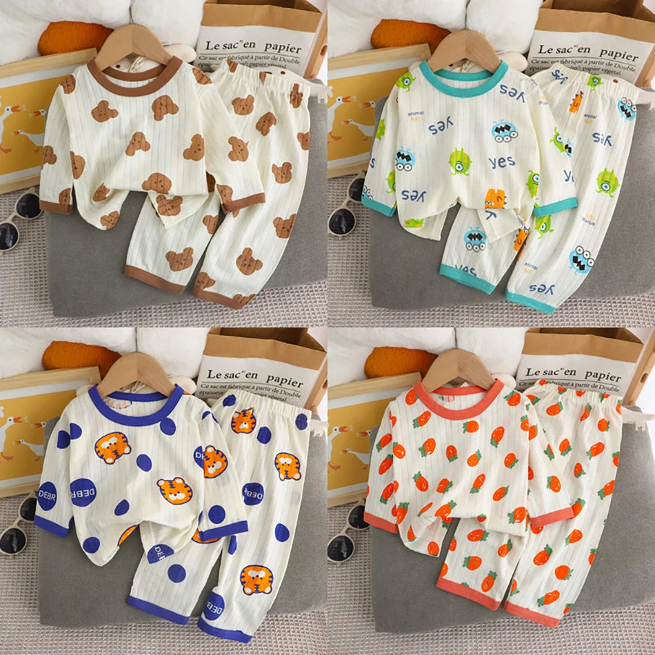 Cute and Comfortable Summer Children Home Wear Long Sleeve Pants Set Cotton Baby Sleepwear Air-Conditioned Rooms Pajama Sets