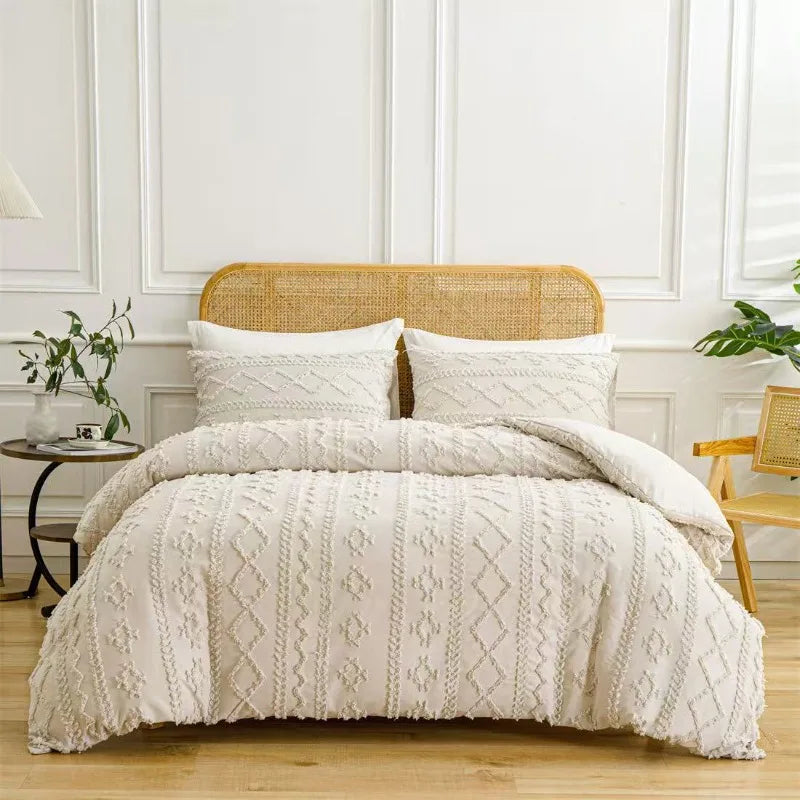 2/3pcs Tufted Beige Duvet Cover Full/Queen/King Size Boho Tufted Microfiber Bedding Set All Seasons for Home Wedding Decoration