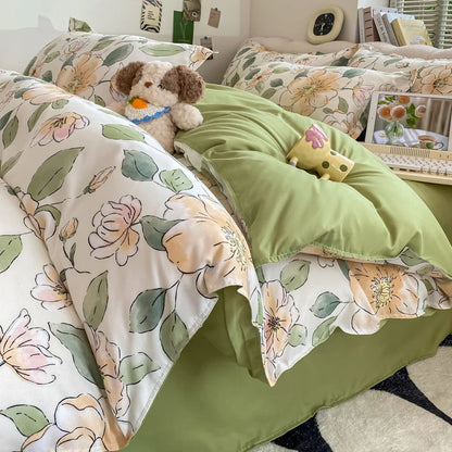Vintage Floral Duvet Cover Set, 3pcs Botanical Bedding Garden Style Flowers Reversible Comforter Covers Luxury Soft Breathable