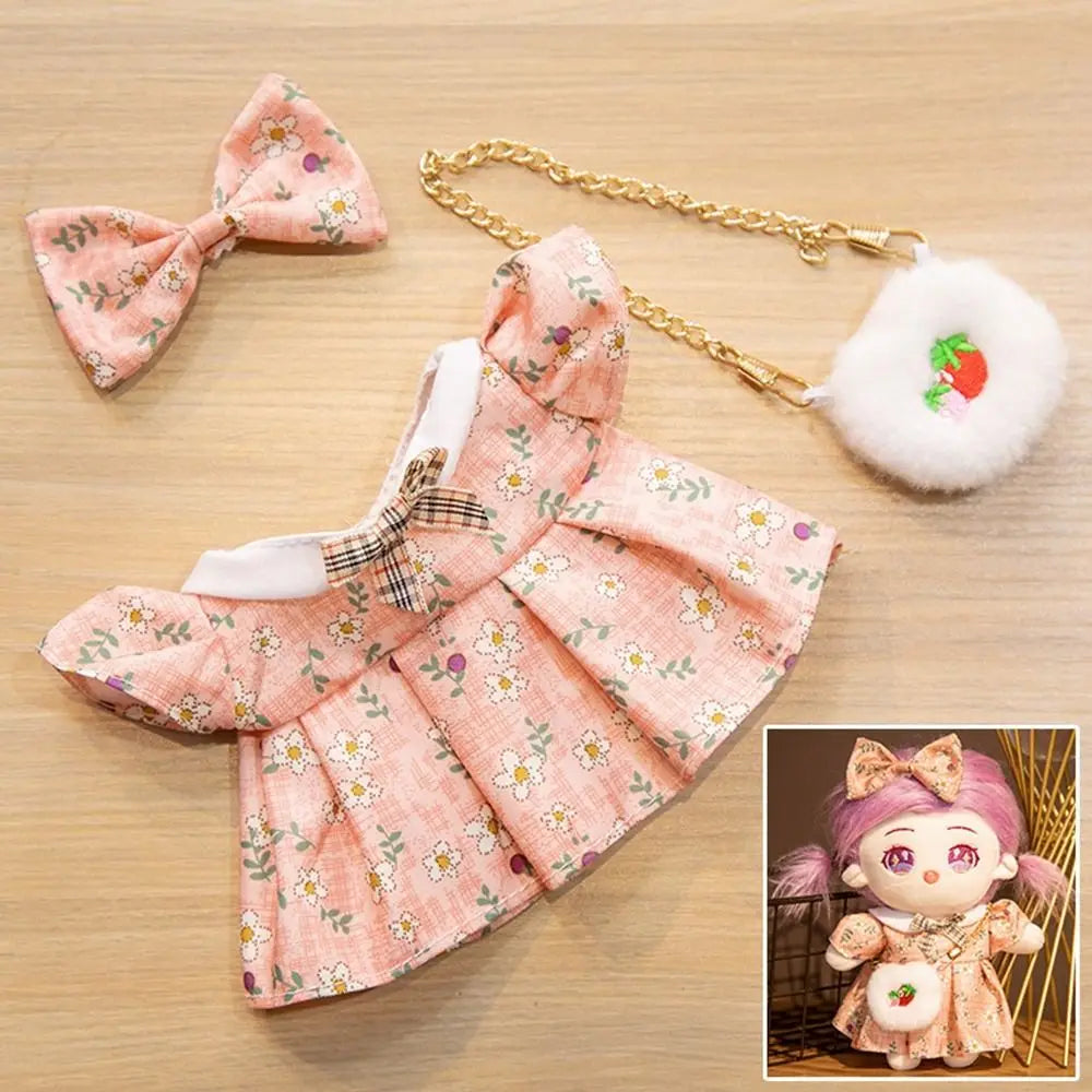 Fashion Dresses with Headband Decoration 20cm Cotton Doll Lovely Spring Summer Princess Dresses Pants Plush Dolls Clothes